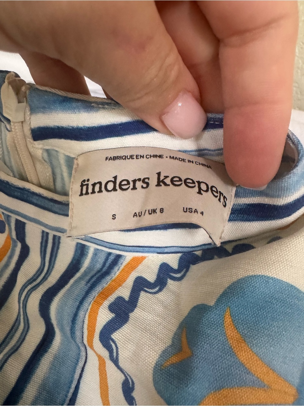 Finders Keepers Blue and White Patterned Long-Sleeve Mini Dress - Picture 8 of 16